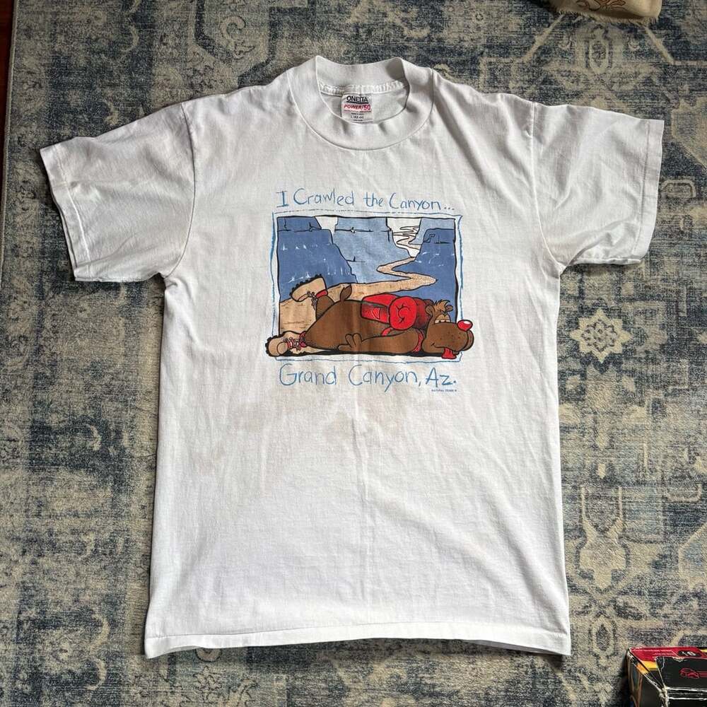 Oneita Grand Canyon I Crawled The Canyon T-Shirt Size L (42-44) White Vintage